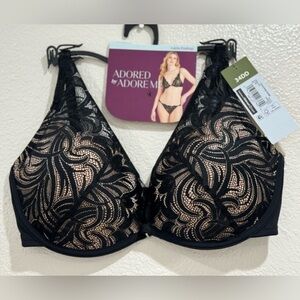 Adored By Adore Me Bra Womens Size 34D Black Lace Layla Push Up Underwire